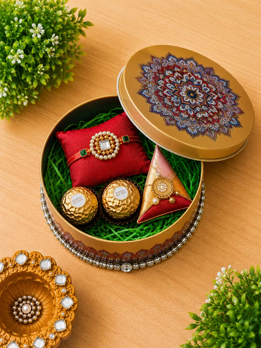 Golden Mandala Rakhi Tin
