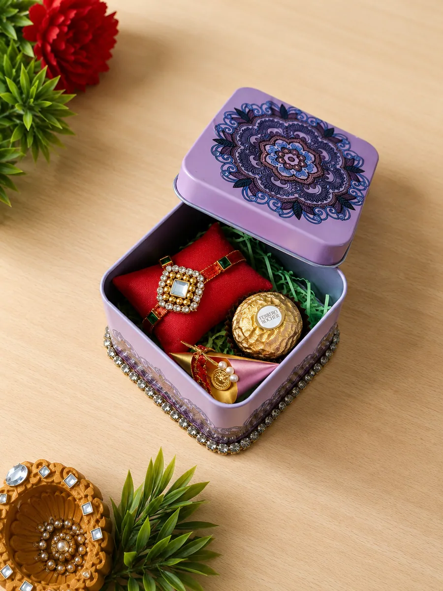 Lavender Mandala Rakhi Tin