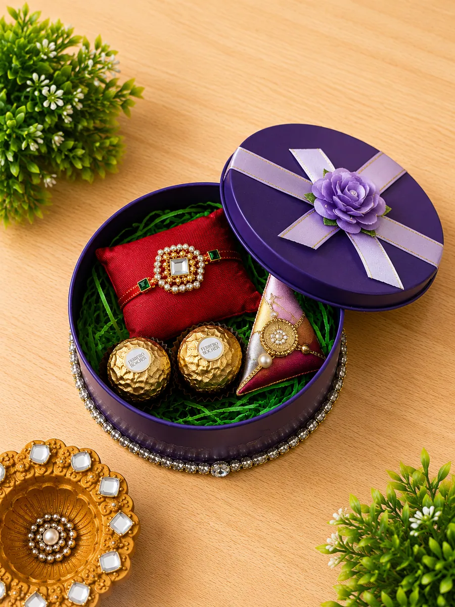Purple Bloom Rakhi Tin