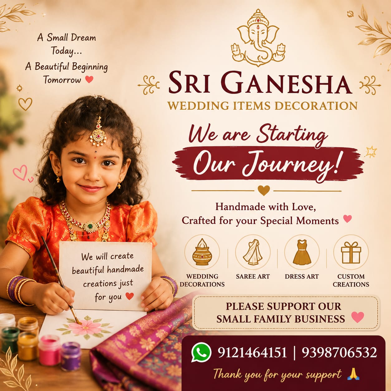 Sri Ganesha — we are starting our journey, please support our small family business